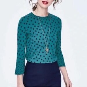 Boden Althea Drake Dotty Teal Blouse with Navy Dots NWT Sz 8